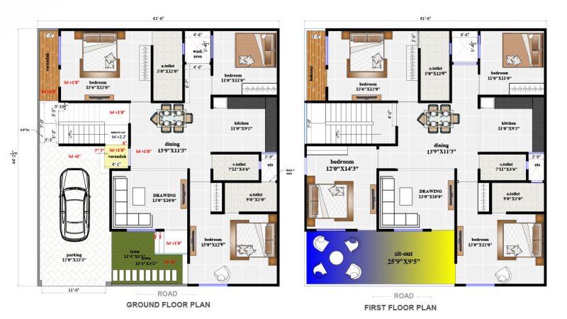 41x44 G+1 House Floor Plan | Spacious Modern Residential Layout by Naksha Store